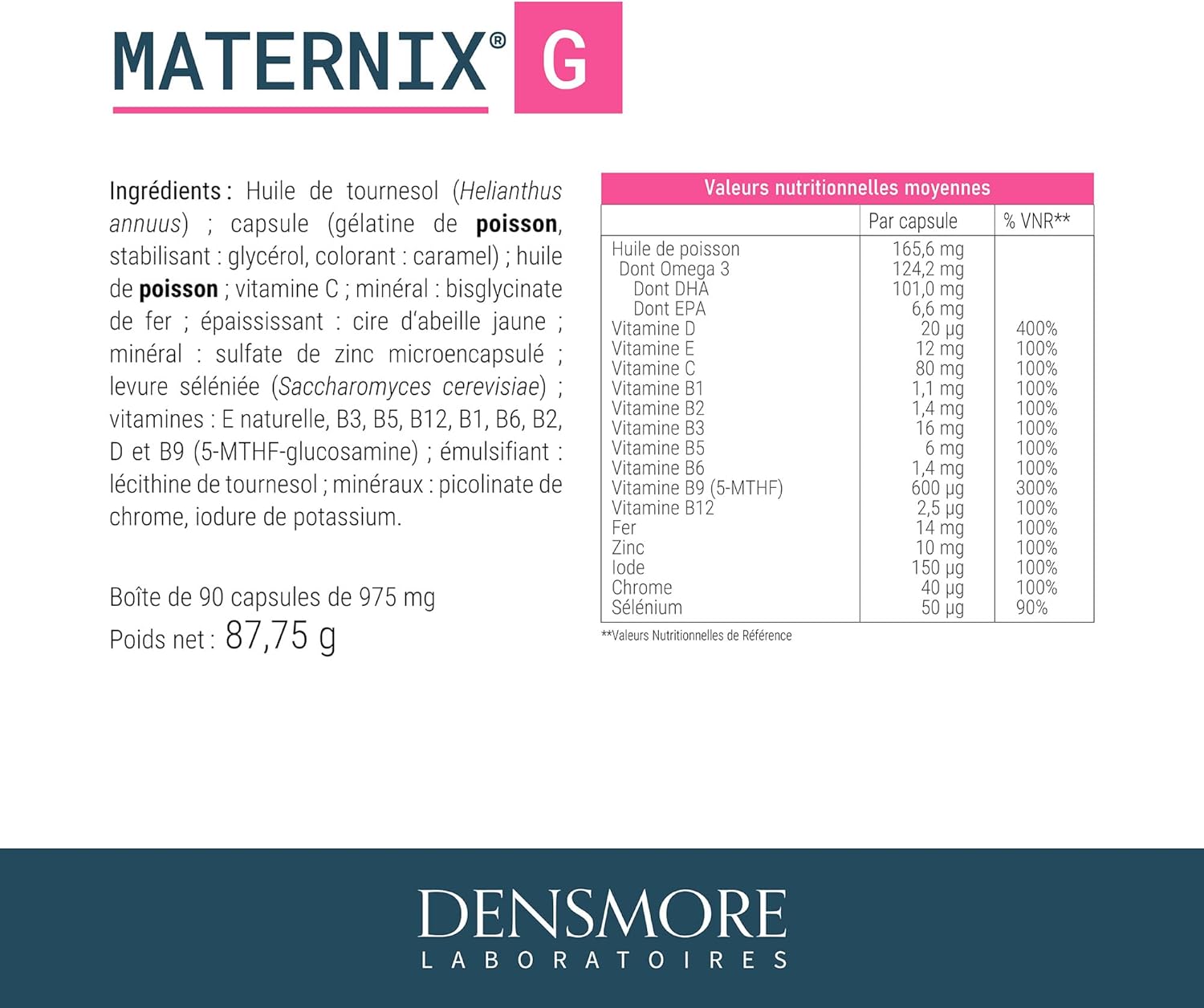 Maternix G — detail emballage Densmore